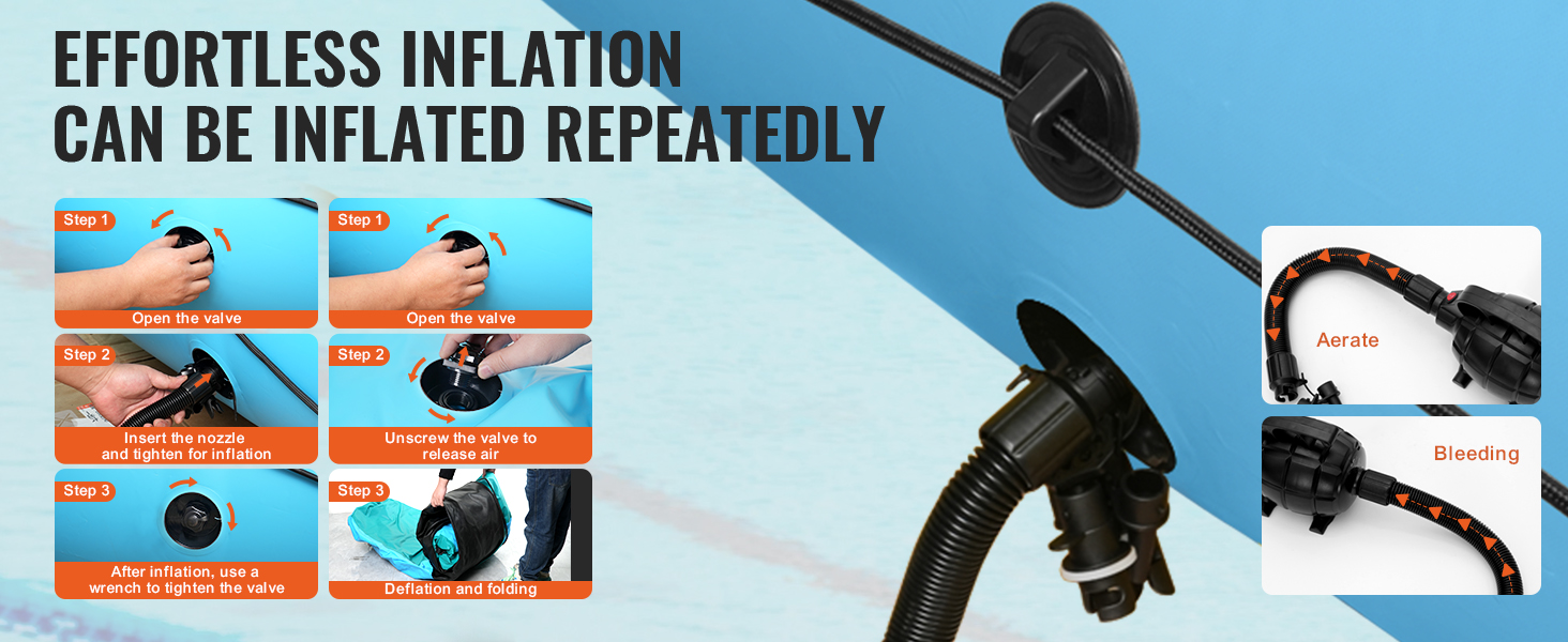 effortless inflation process for the VEVOR inflatable water trampoline with step-by-step guide.