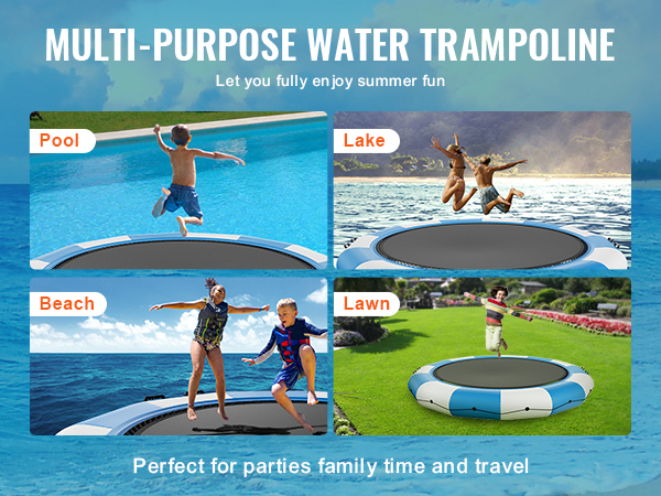 VEVOR inflatable water trampoline for pool, lake, beach, and lawn fun. perfect for parties and family time.