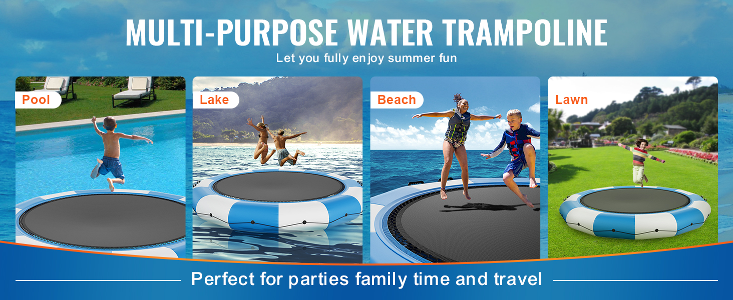 VEVOR inflatable water trampoline for pool, lake, beach, and lawn fun. perfect for parties and family time.