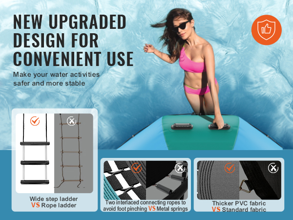 new VEVOR inflatable water trampoline features wide step ladder, interlaced ropes, and thicker pvc fabric.