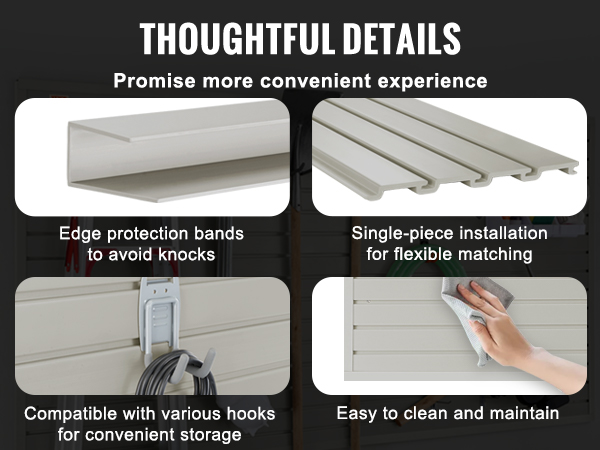 VEVOR garage wall panels displaying tools, ladder, and hose for organized storage solutions.
