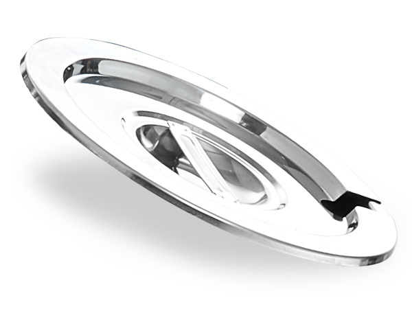 stainless steel lid for VEVOR electric soup warmer, sleek and modern design with a handle and slot.