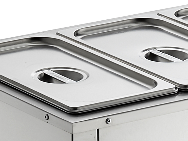 VEVOR commercial food warmer with stainless steel pans and lids, ideal for keeping food hot.
