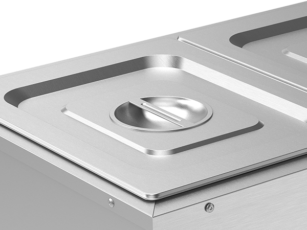 stainless steel VEVOR commercial food warmer with lid, featuring durable construction and smooth finish.