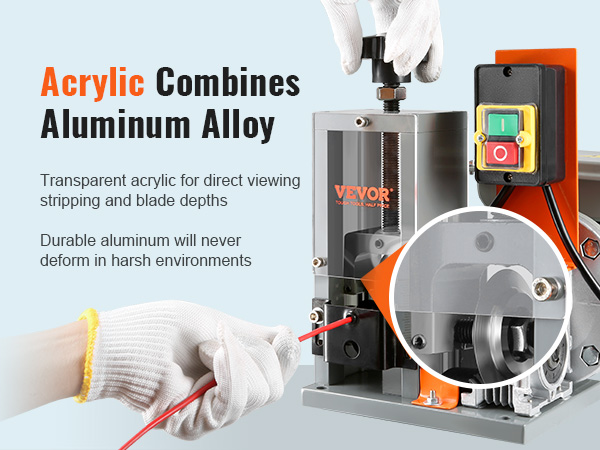 Машина для зачистки проволоки VEVOR из акрила и алюминиевого сплава обеспечивает надежную и точную зачистку проволоки.