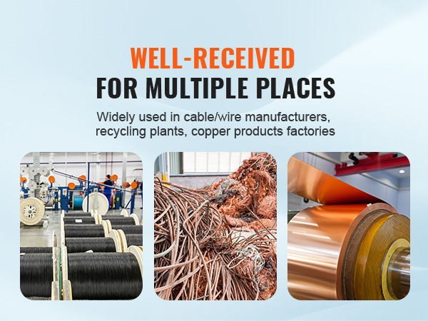 Машина для зачистки проволоки VEVOR используется производителями проволоки, заводами по переработке и изготовлениями изделий из меди.