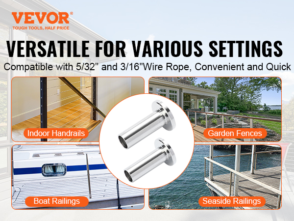VEVOR stainless steel protector sleeves for indoor handrails, garden fences, boat railings, seaside railings.