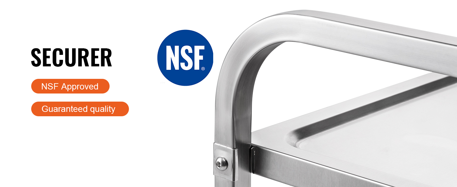 Кухонная тележка VEVOR изготовлена из нержавеющей стали, одобрена nsf, печать гарантированного качества.