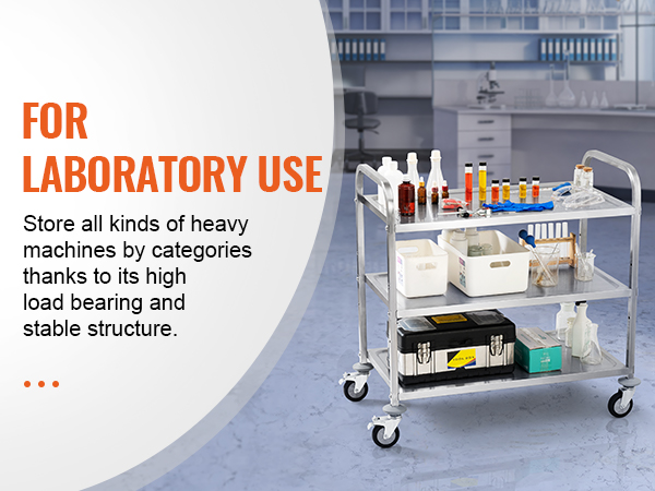 Кухонная тележка VEVOR с лабораторным оборудованием, демонстрирующая высокую несущую способность и устойчивость.