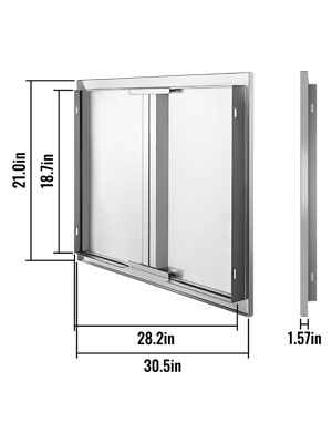 stainless steel VEVOR bbq access door with dimensions labeled.