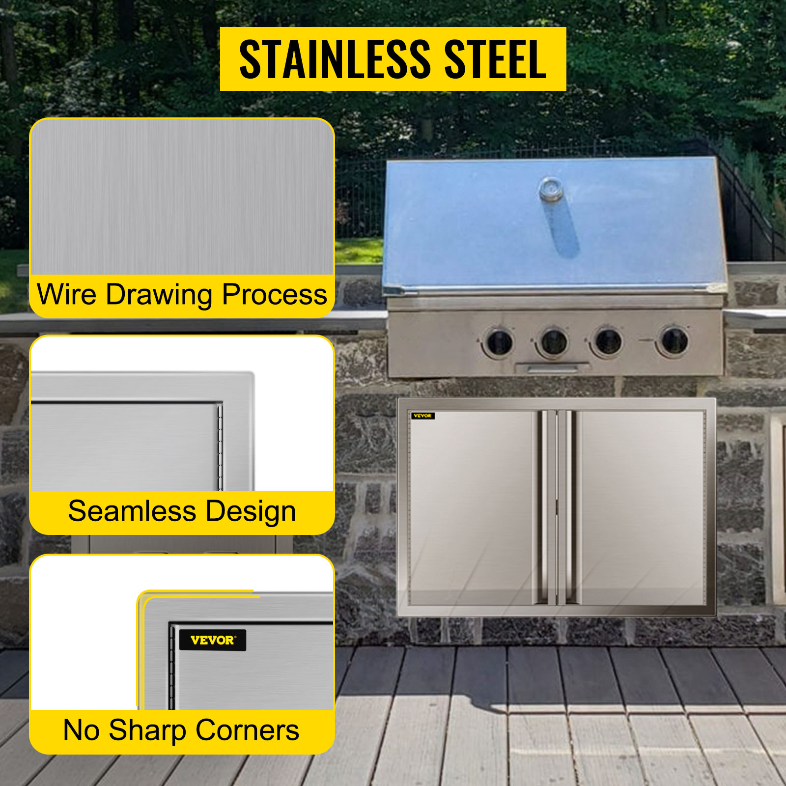 VEVOR bbq access door in outdoor kitchen with stainless steel seamless design.