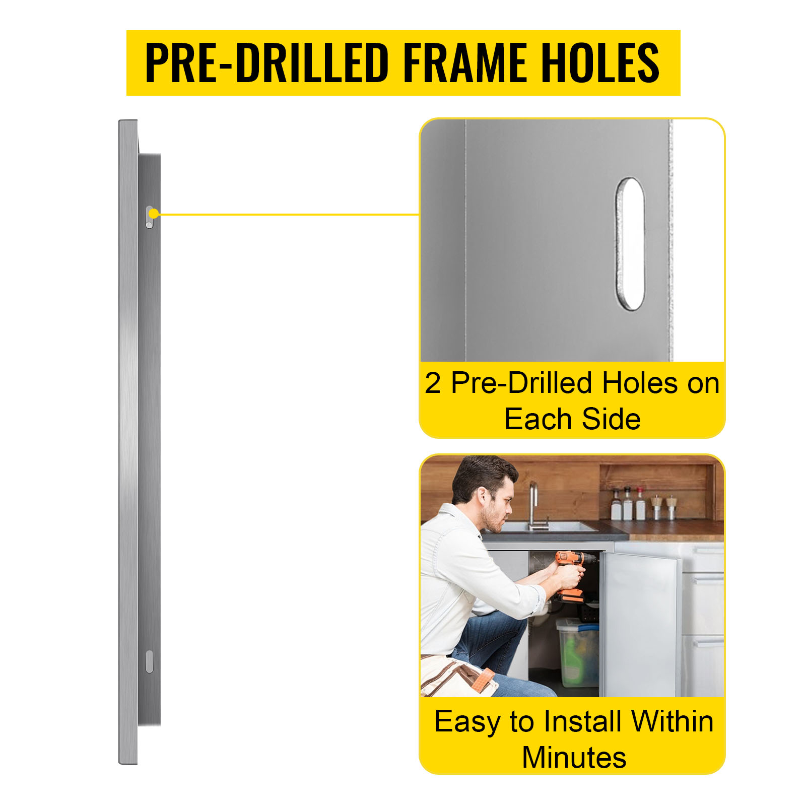 VEVOR bbq access door with pre-drilled frame holes, easy to install within minutes.