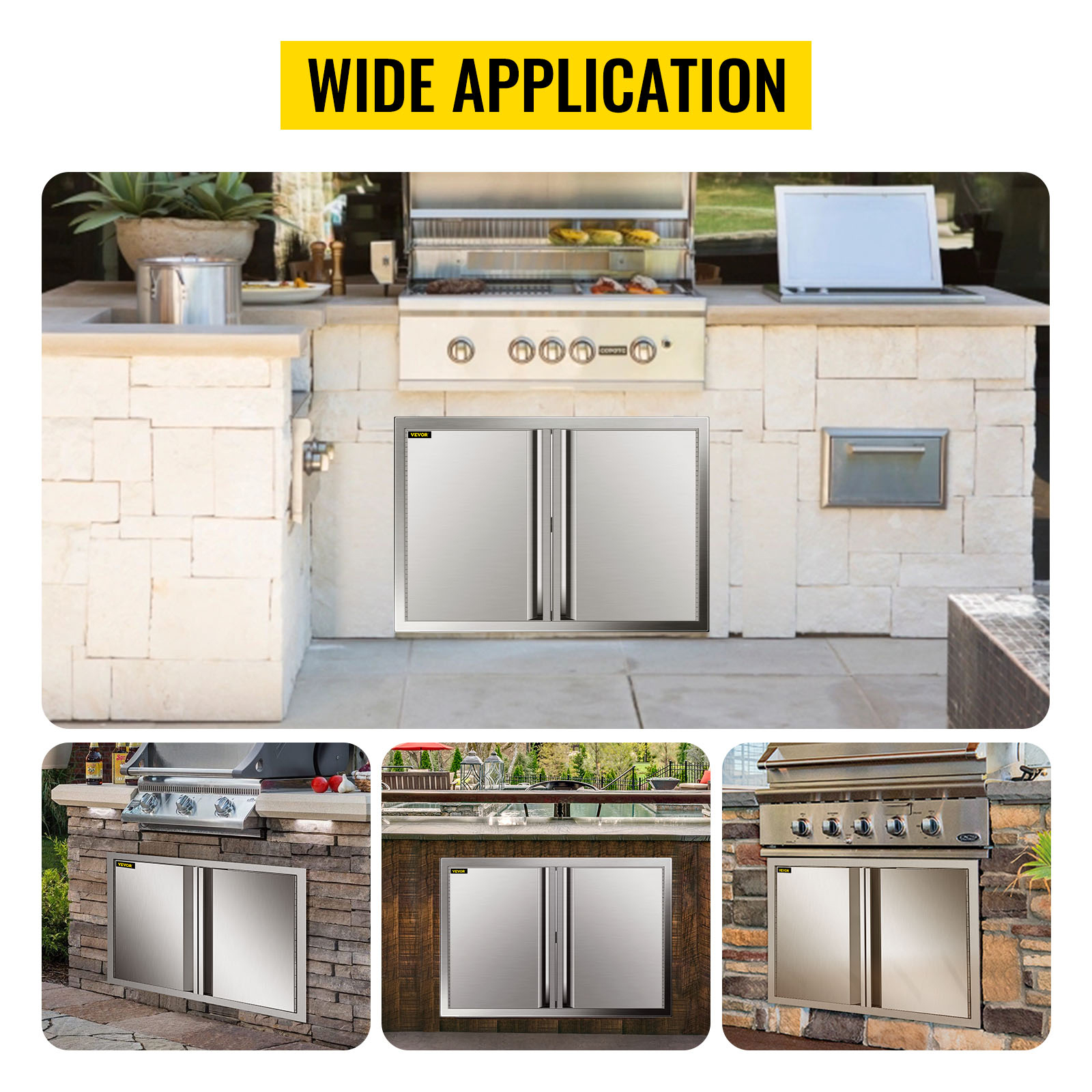 VEVOR bbq access door for outdoor kitchens, stainless steel double doors.