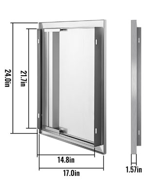 VEVOR bbq access door with dimensions: 24" x 17" x 1.57". stainless steel finish.
