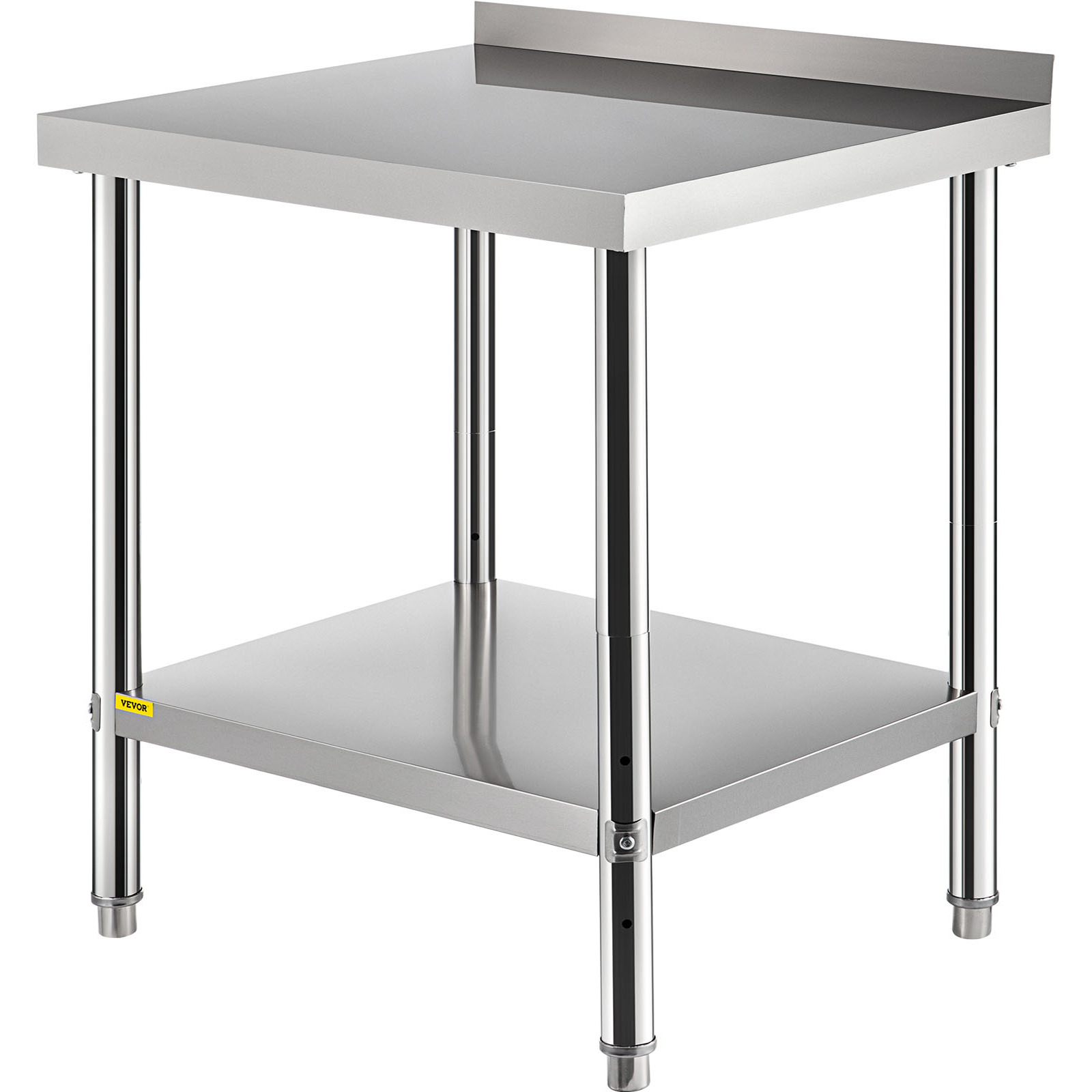 VEVOR stainless steel prep table with undershelf and backsplash.