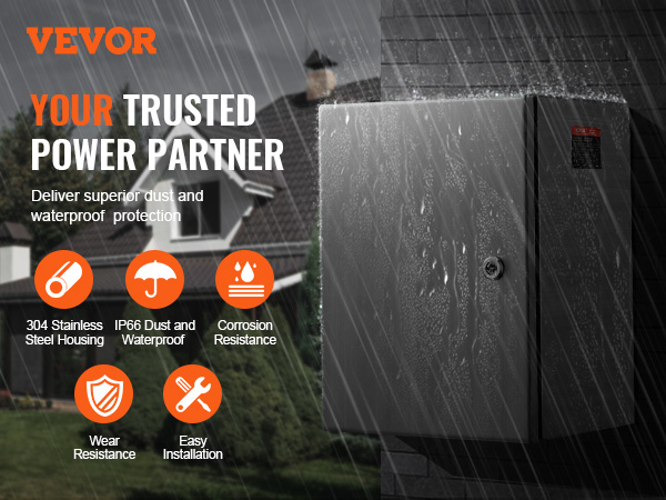 VEVOR steel electrical box - 304 stainless steel housing, ip66 dust and waterproof, corrosion resistant.