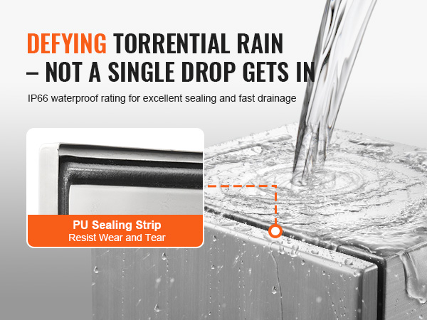 VEVOR steel electrical box with ip66 waterproof rating and pu sealing strip defying heavy rain.