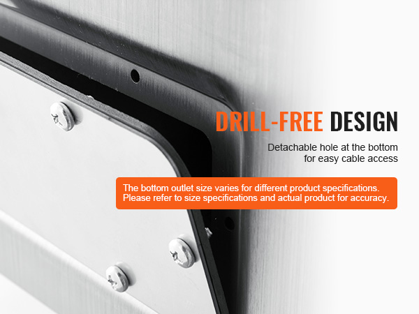drill-free design with detachable hole at the bottom of VEVOR steel electrical enclosure for easy cable access.