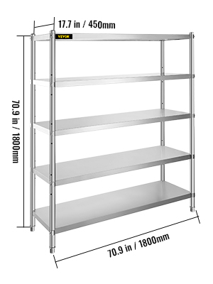 VEVOR storage shelf, 5-tier metal rack with 70.9"x17.7" shelves.