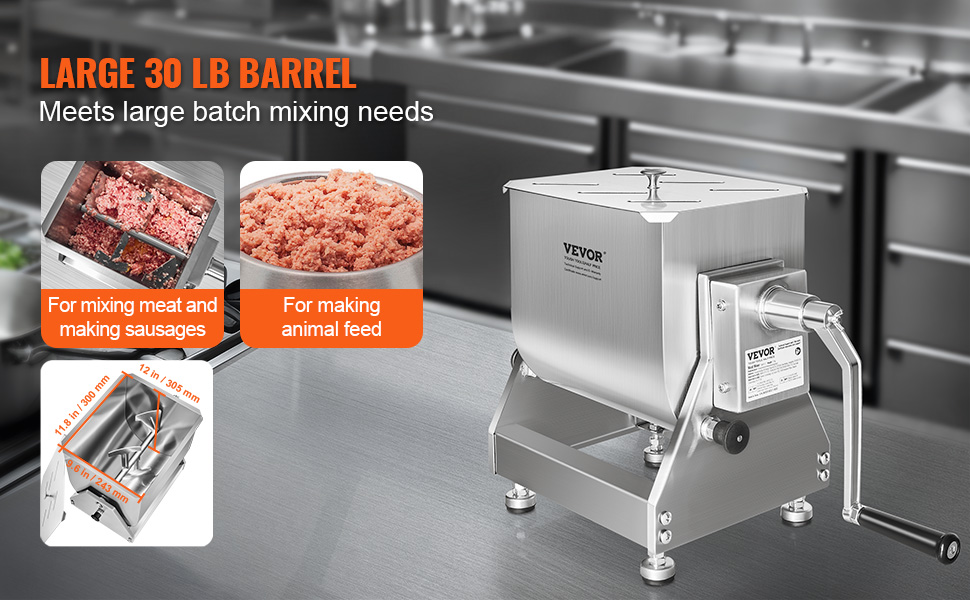 VEVOR meat mixer with 30 lb capacity, ideal for mixing meat, sausages, and animal feed.