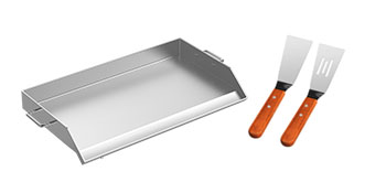 VEVOR stainless steel griddle with two wooden-handled metal spatulas