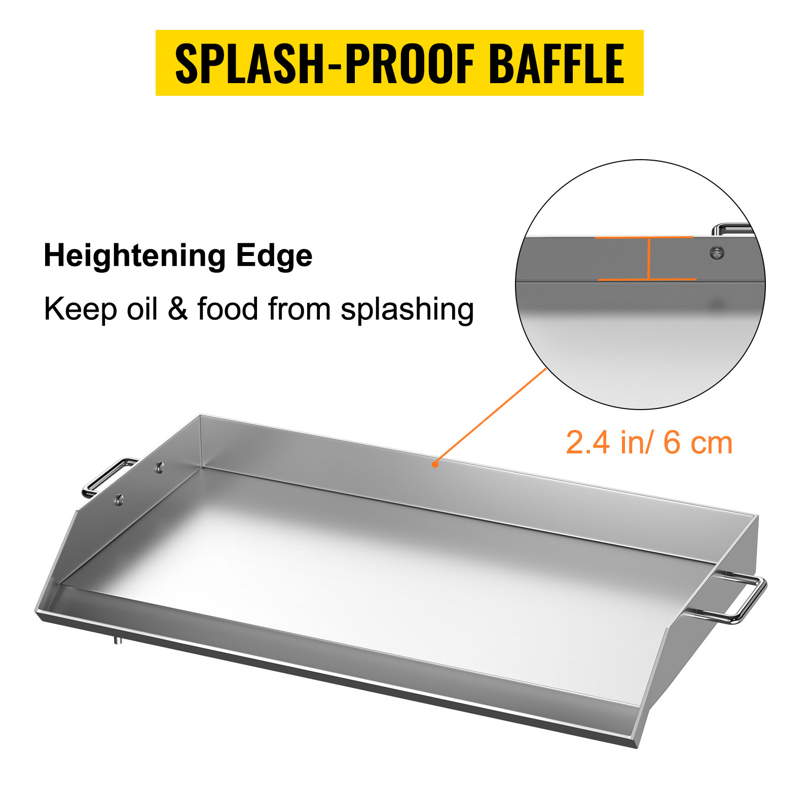 VEVOR stainless steel griddle with splash-proof baffle and 2.4 inch heightening edge