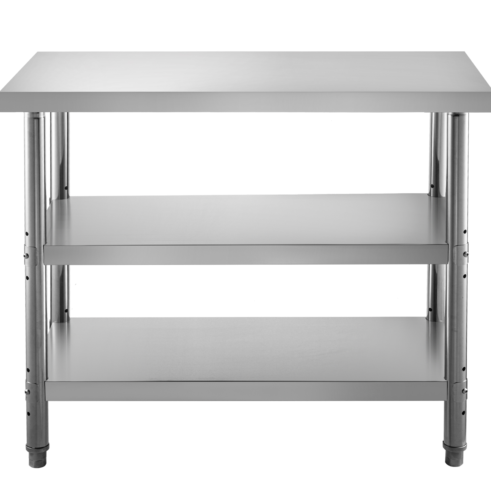 VEVOR outdoor food prep table with two lower shelves and a stainless steel top.