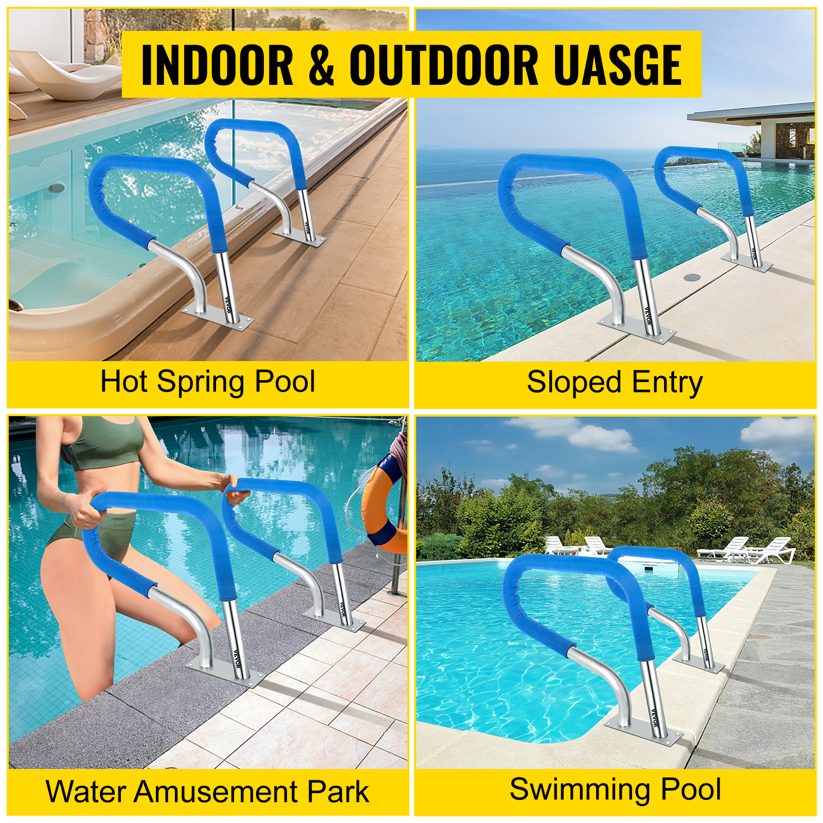 VEVOR pool rail for hot spring pool, sloped entry, water amusement park, and swimming pool.