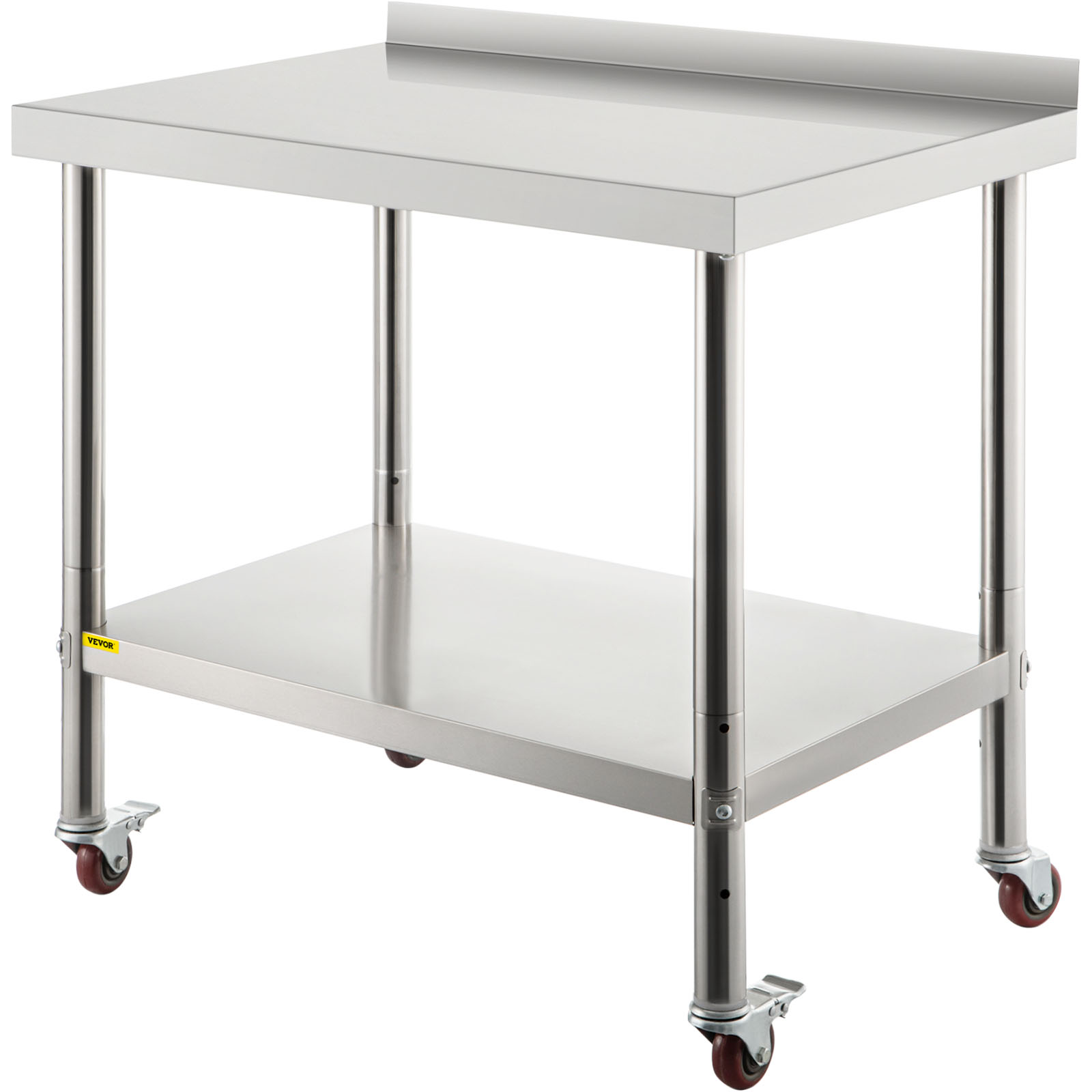VEVOR stainless steel prep table with undershelf and caster wheels.
