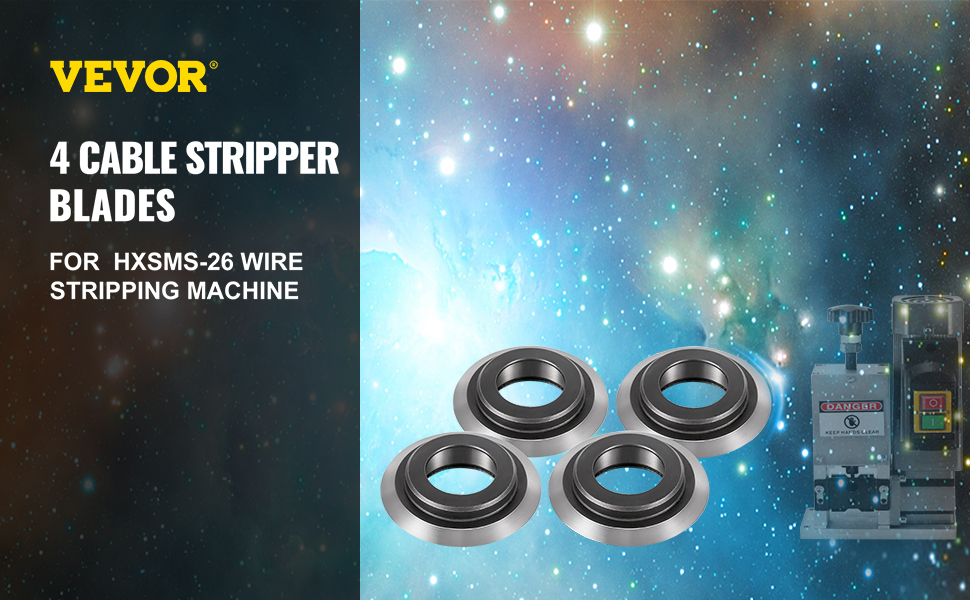 VEVOR wire stripper geležtės hxsms-26 su spalvinga galaxy fone.