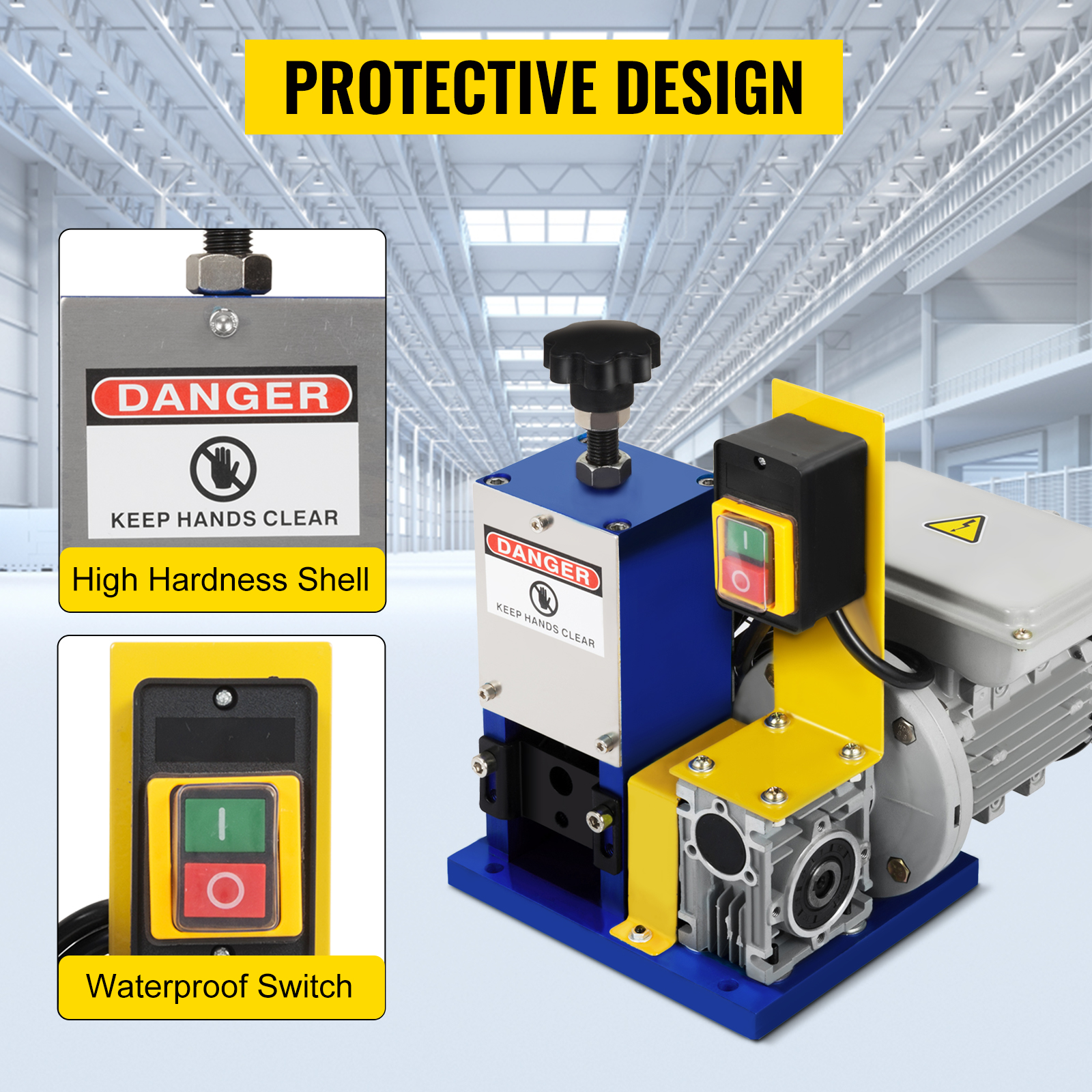 VEVOR wire stripping machine with protective design, high hardness shell, waterproof switch.