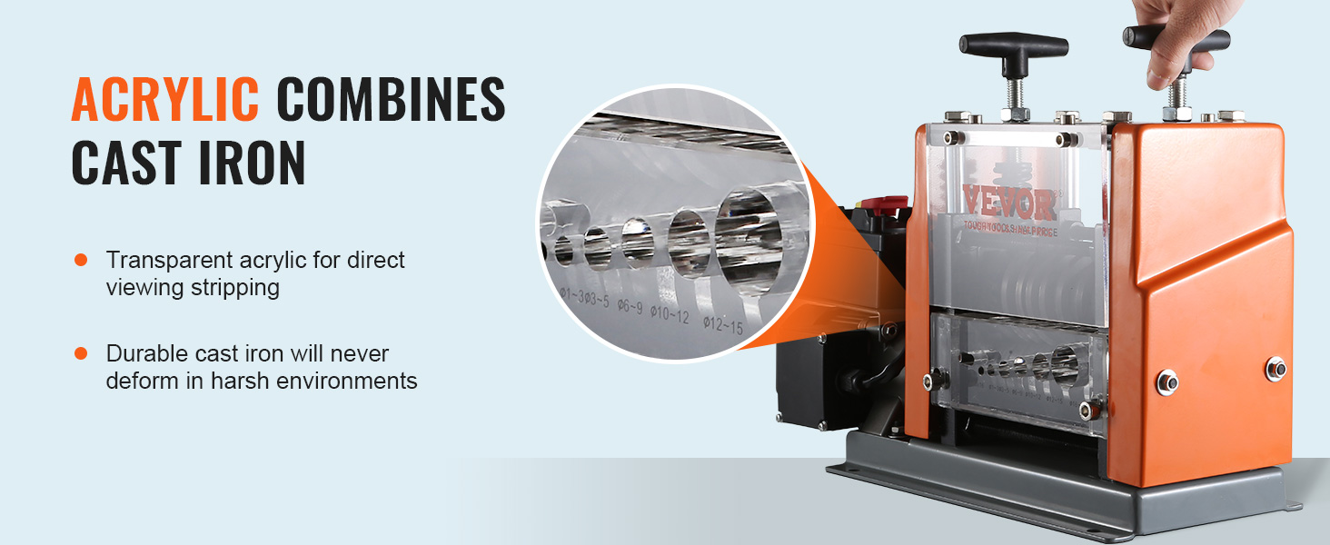 Машина для зачистки проволоки VEVOR с прозрачным акриловым окошком и прочным чугуном для максимальной долговечности.