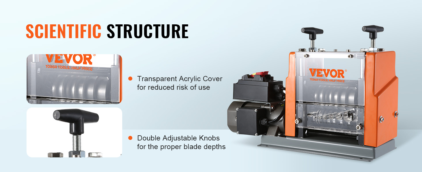Машина для зачистки проволоки VEVOR с прозрачной акриловой крышкой и двойными регулируемыми ручками.