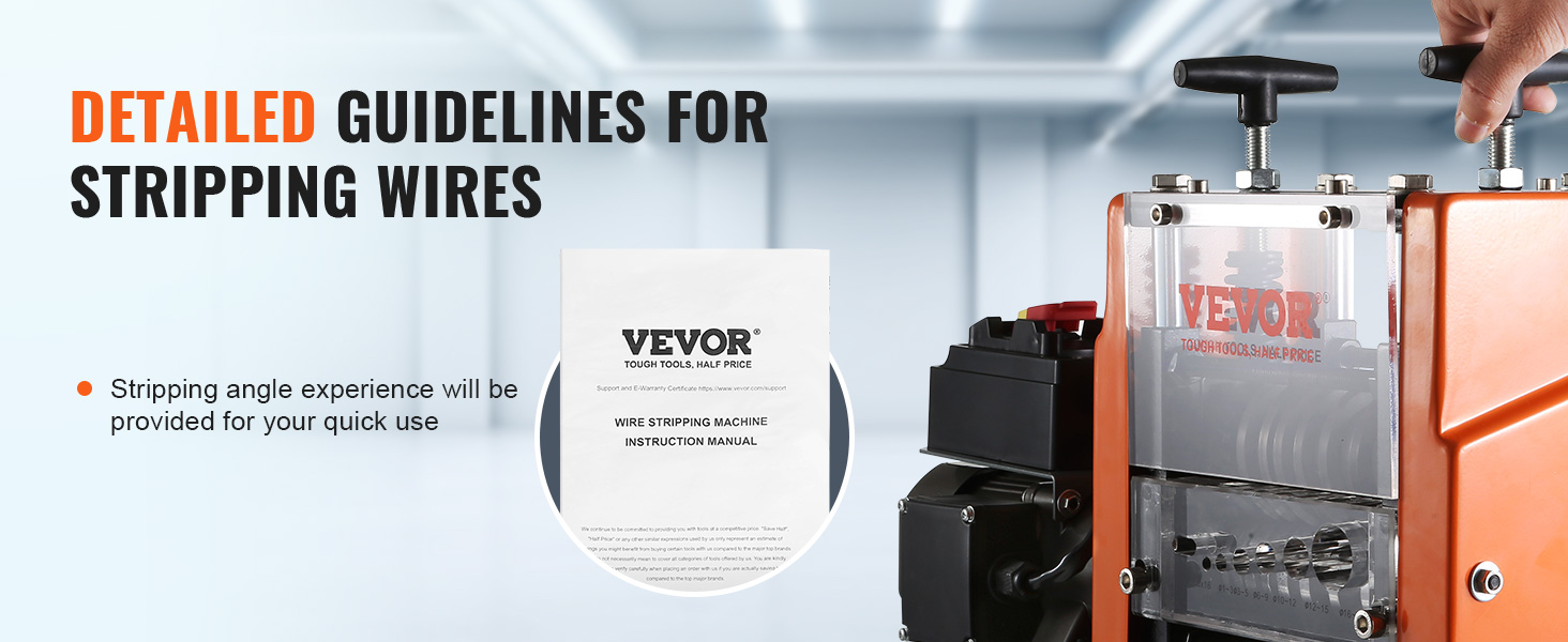 Машина для зачистки проводов VEVOR с инструкцией по эксплуатации и рекомендациями по зачистке проводов.