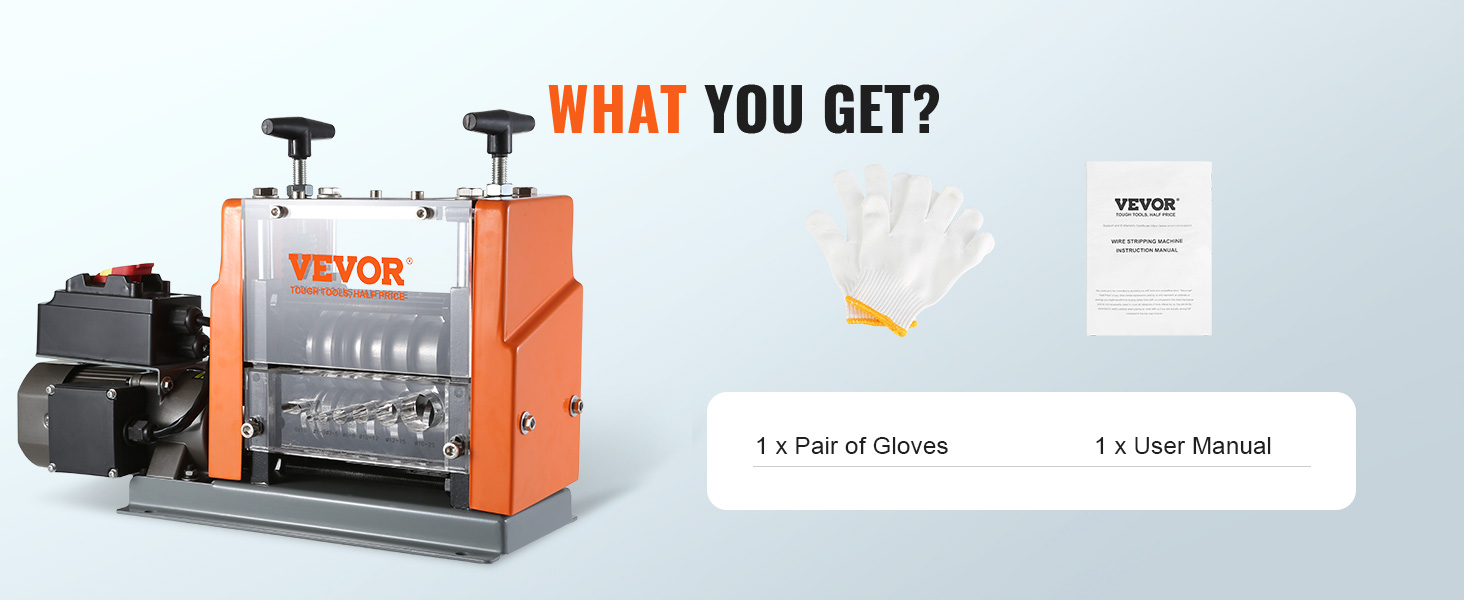 Машина для зачистки проволоки VEVOR с перчатками и руководством пользователя прилагается.