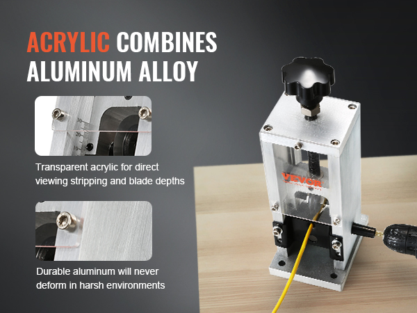 VEVOR wire stripping machine with acrylic and aluminum alloy construction for durability and precision.