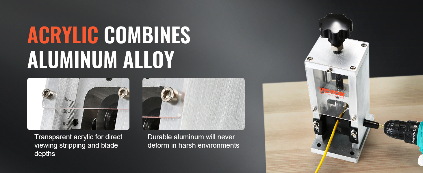 VEVOR wire stripping machine with acrylic and aluminum alloy construction for durability and precision.