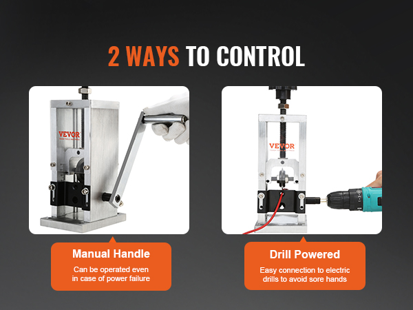 VEVOR wire stripping machine, two control ways: drill powered and manual handle for versatility.
