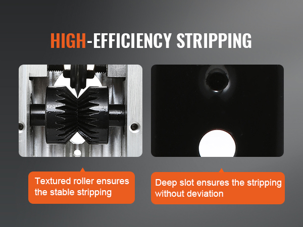 VEVOR wire stripping machine with high-efficiency stripping, textured roller, and deep slot for precision.
