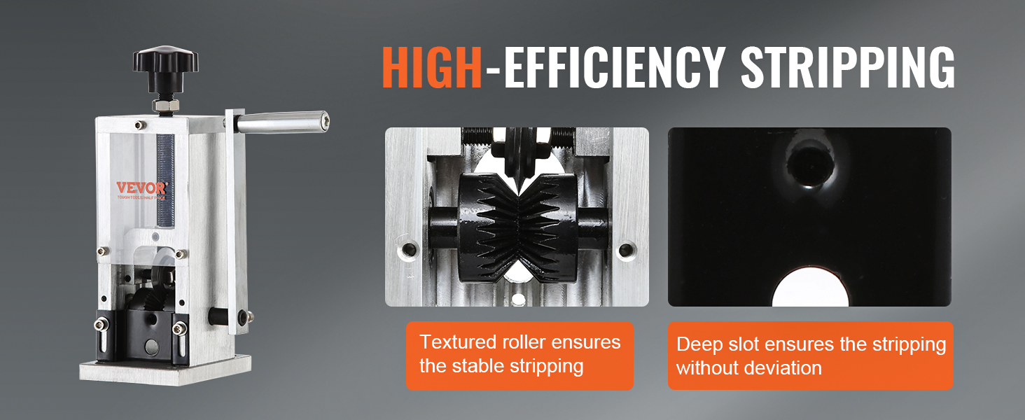 VEVOR wire stripping machine with high-efficiency stripping, textured roller, and deep slot for precision.