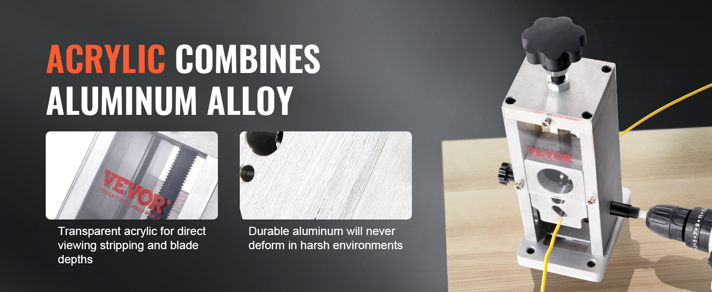 VEVOR wire stripping machine featuring transparent acrylic and durable aluminum alloy construction.