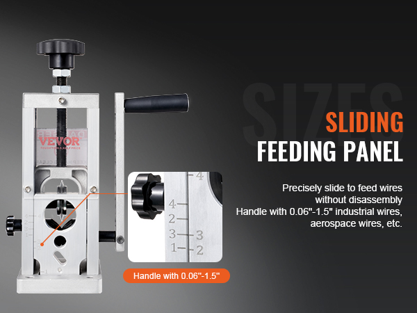 VEVOR wire stripping machine with sliding feeding panel, handling 0.06"-1.5" industrial and aerospace wires.