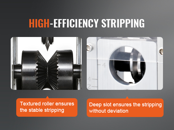 VEVOR wire stripping machine with textured roller and deep slot for stable, efficient stripping.