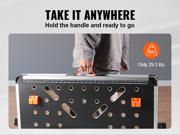VEVOR folding work table, easy to carry with handle, lightweight only 29.3 lbs, ready to go anywhere.