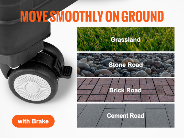 VEVOR stair climbing cart wheel with brake, showcasing smooth movement on grassland, stone, brick, and cement roads.