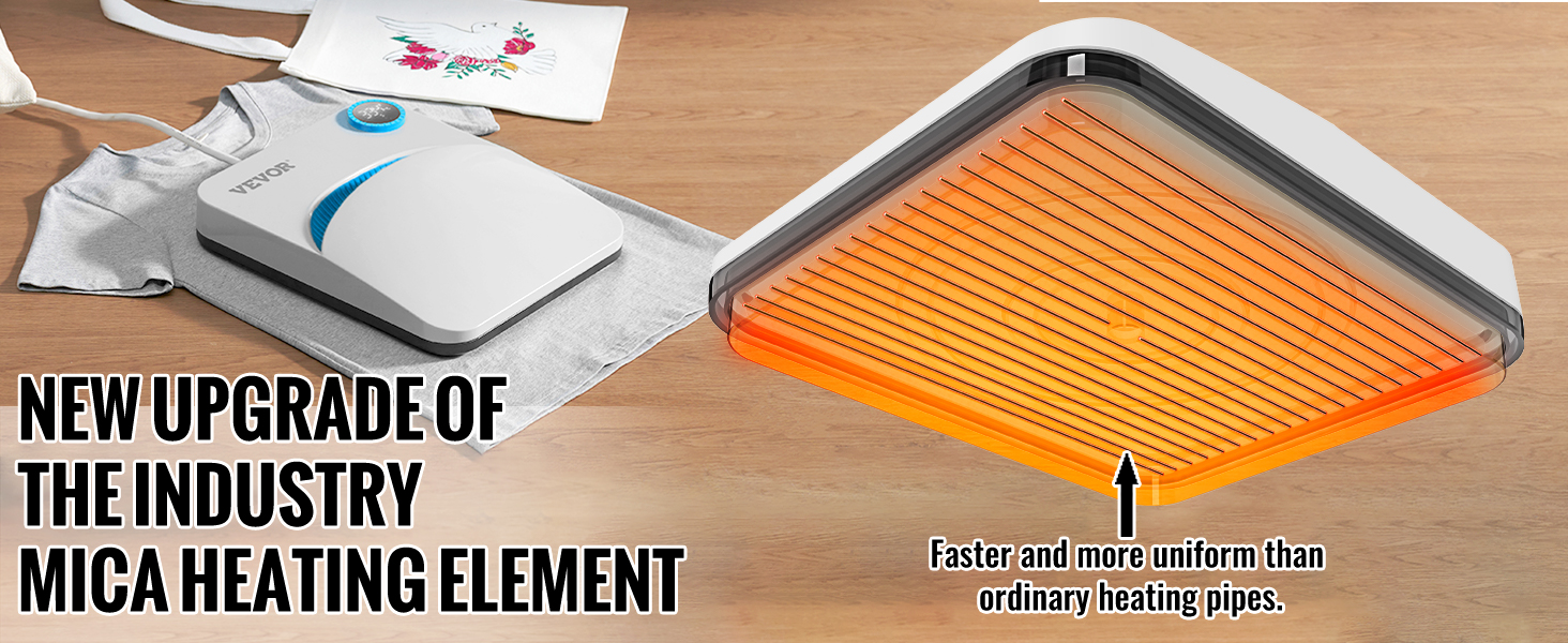 VEVOR šilumos spaudos mašina su atnaujintais žėručio kaitinimo elementas greičiau, vienodą šildymo ant t-shirt.