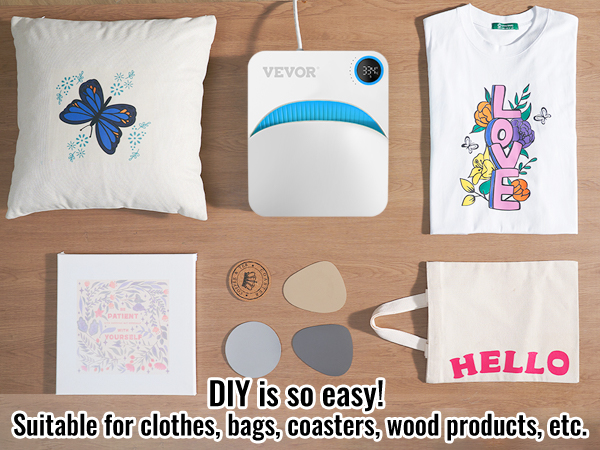 VEVOR šilumos spaudos mašina "pasidaryk pats": puikus rūbai, rankinės, padėkliukai, ir medienos produktų gamyba.