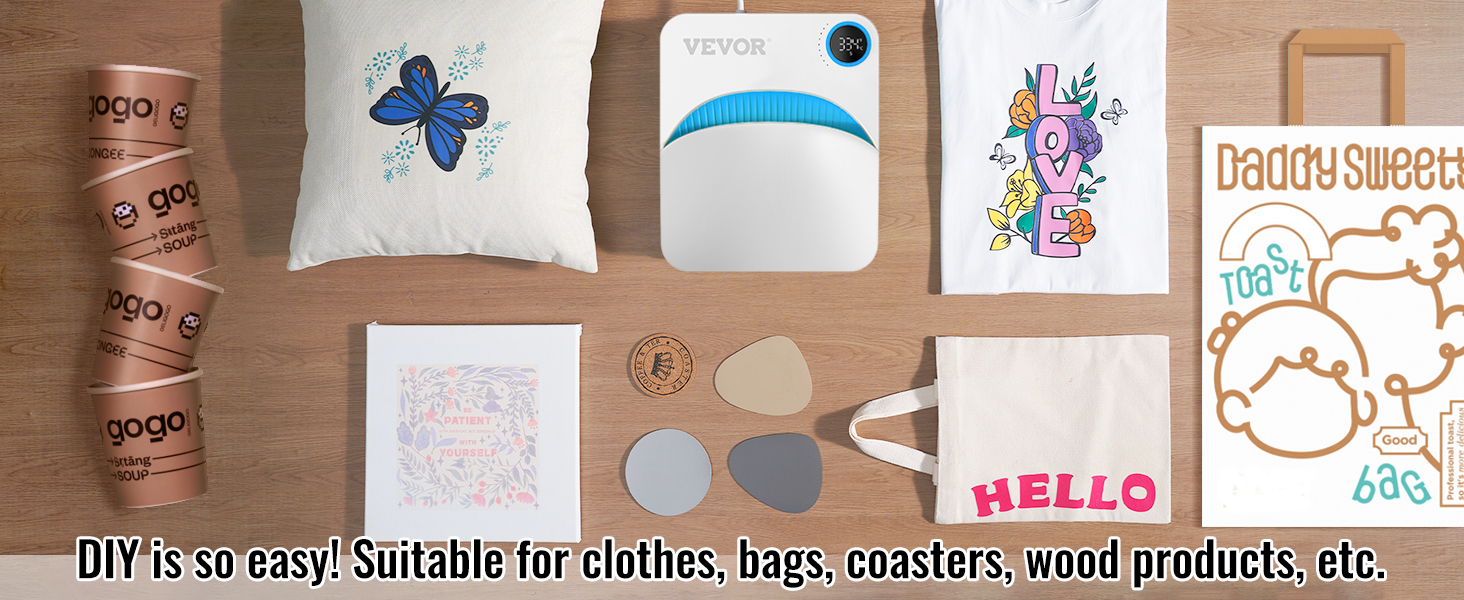 VEVOR šilumos spaudos mašina "pasidaryk pats": puikus rūbai, rankinės, padėkliukai, ir medienos produktų gamyba.