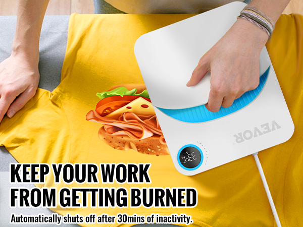 paspaudus geltonos spalvos marškinėliai su VEVOR šilumos spaudos mašinos, atskleis maisto spausdinimo dizainą.