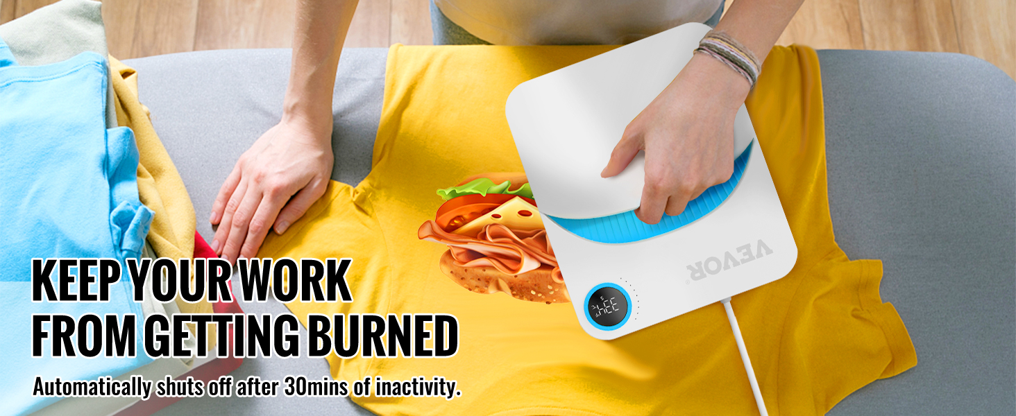 paspaudus geltonos spalvos marškinėliai su VEVOR šilumos spaudos mašinos, atskleis maisto spausdinimo dizainą.